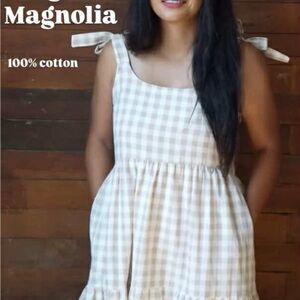 LCW Little Cottonwood Tan Gingham Magnolia Maxi Sun Dress